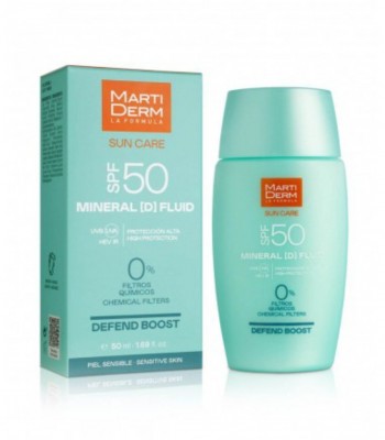 Martiderm Sun Care Mineral (D) Fluid SPF50 50 мл, содержащий только минеральные защитные солнцезащитные фильтры, гарантирует оптимальную защиту чувствительной кожи от UVA, UVB, IR и лучей синего света.